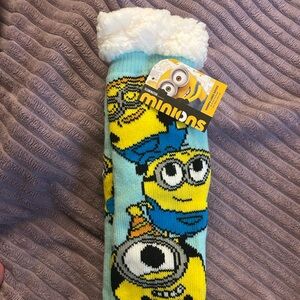 Minions Blue and Yellow Sherpa Lined Grippy Socks